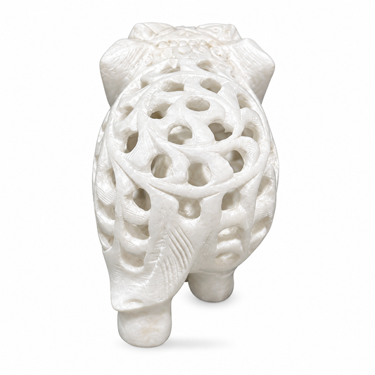 Indian Hand-Carved White Marble Elephant Within Elephant