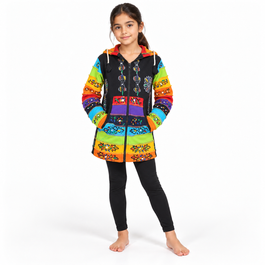 Black Patchwork Hoodie - model front view