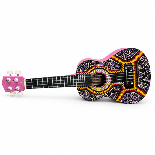 Hand-Painted Dot Art Ukulele - Purple - corrected view 2