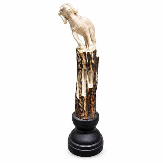 Javanese Hand-Carved Deer-Antler Mountain Goat on Stand - corrected view 2