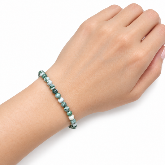 Tree Agate Fine Bead Bracelet — wrist angle