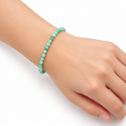 Chrysoprase Fine Bead Bracelet — wrist angle