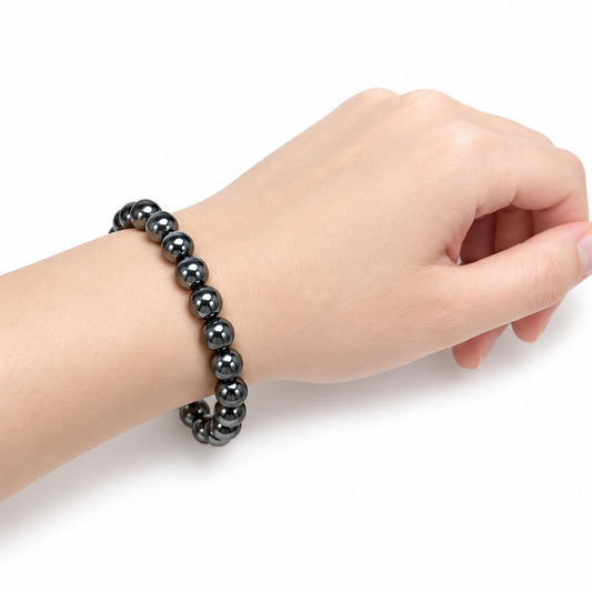 Hematite Bead Bracelet — wrist angle