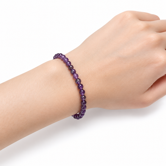 Amethyst Fine Bead Bracelet - Dark — wrist angle