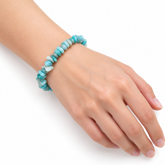 Amazonite Chip Bracelet - Blue White — wrist angle