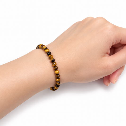 Tiger Eye Fine Bead Bracelet - Dark — wrist angle