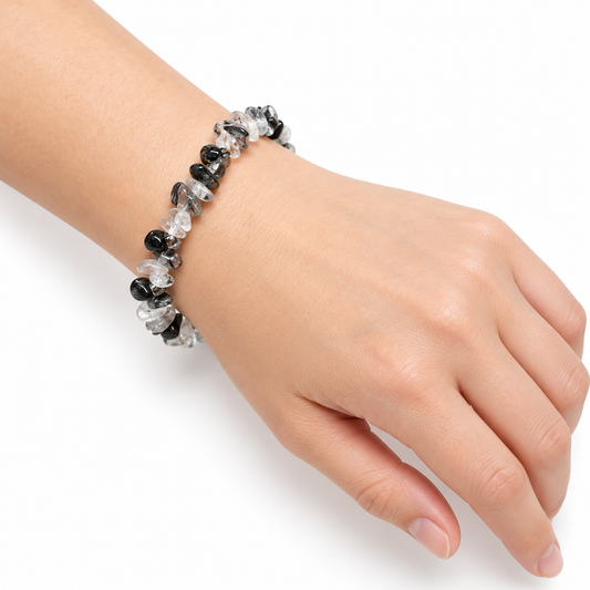 Tourmalinated Quartz Chip Bracelet — wrist angle