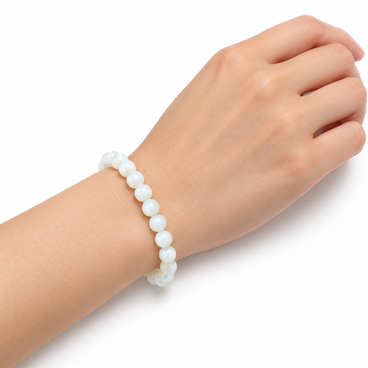 Pearl Bead Bracelet — wrist angle