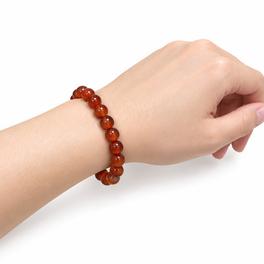 Carnelian Bead Bracelet — wrist angle