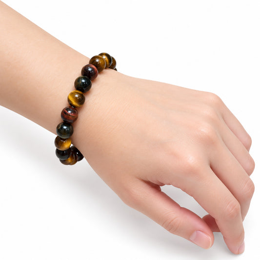 Tiger Eye Large Bead Bracelet — wrist angle