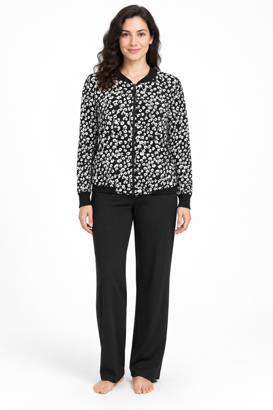 Jacket - Black White Floral Pattern - image 2