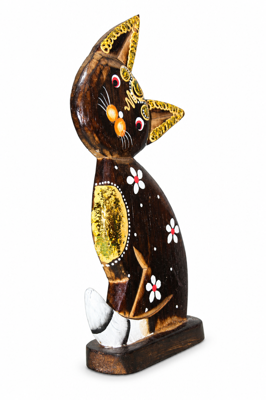 Painted Wooden Cat Curved - 02-angle
