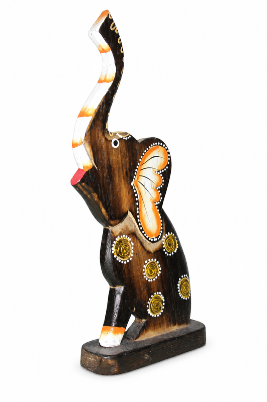 Painted Wooden Elephant Tall Floral - 02-angle