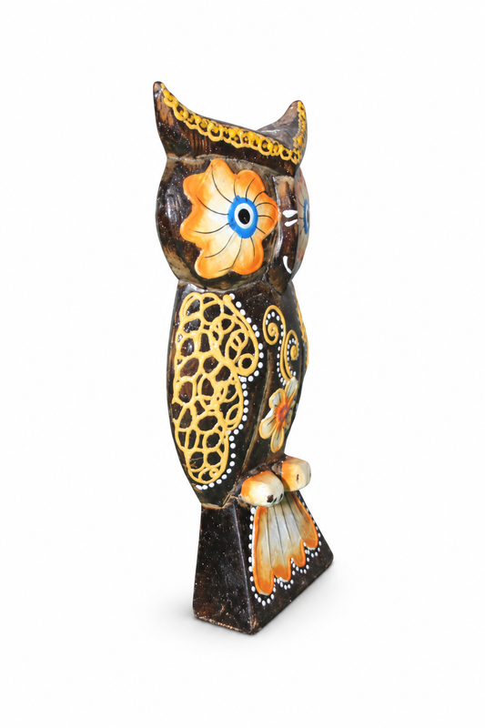 Painted Wooden Owl Small - 02-angle