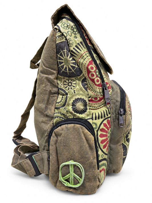 Canvas Peace Patchwork Backpack — side view