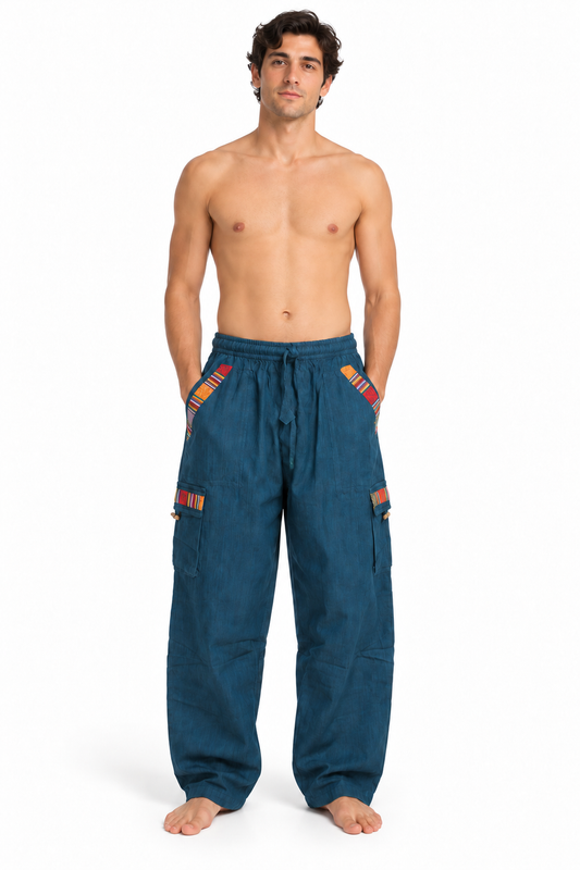 Teal Multicolour Trim Cargo Pants – view 2