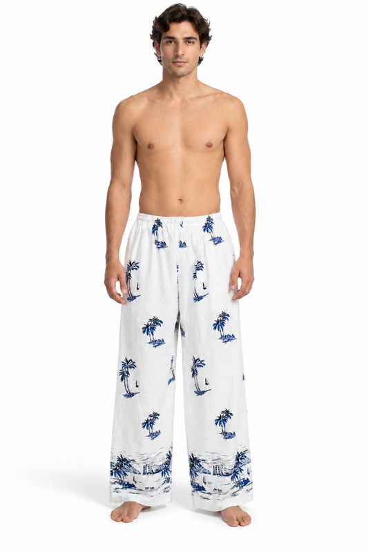 White Blue Palm Print Pants – view 2