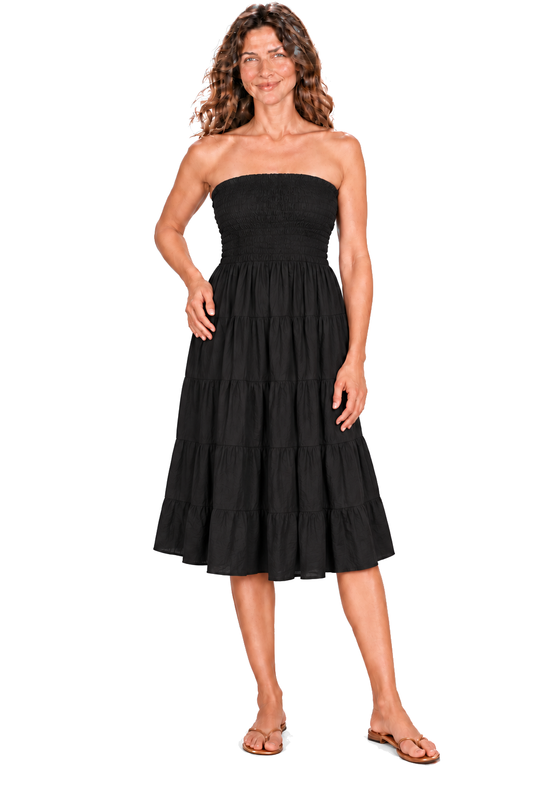 Black convertible garment — dress front view