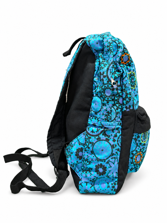 Blue Floral Compact Backpack – side view