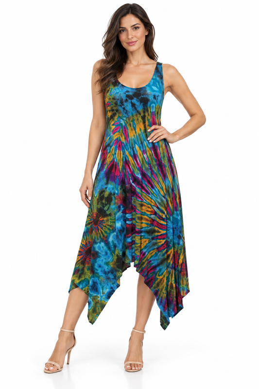 Long Dress - Blue Multicolour Abstract Pattern – catalogue view 2