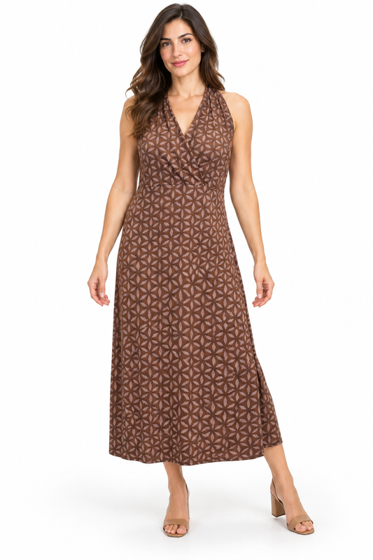 Long Dress - Brown Geometric Pattern – catalogue view 2