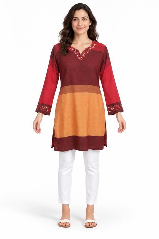 Long Sleeve Dress - Burgundy Orange Colour Block – catalogue view 2