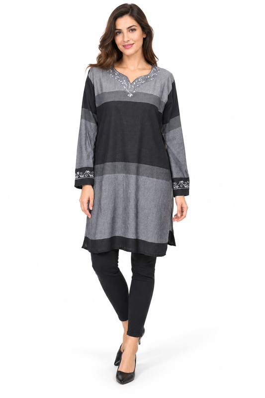 Long Sleeve Dress - Grey Black Colour Block – catalogue view 2