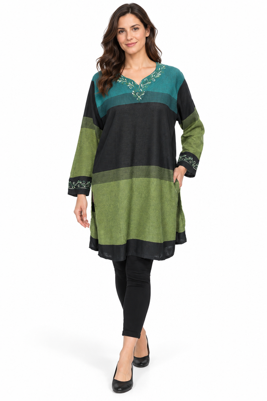 Long Sleeve Dress - Teal Olive Black Colour Block – catalogue view 2