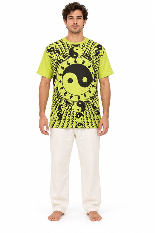 Ying Yang in Green Short Sleeves — model front view