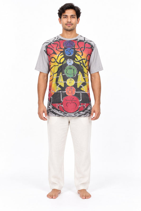 Seven Chakras in Yoga Roots Grey Multicolour — model front view