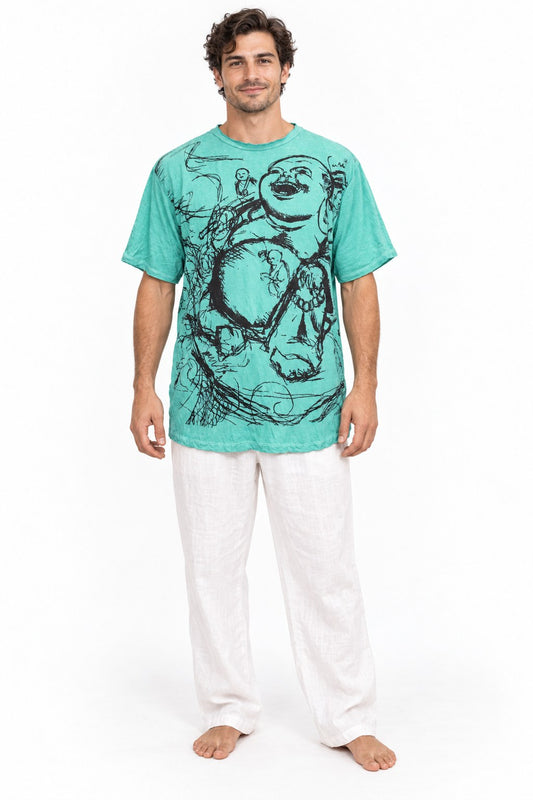 Sure Laughing Buddha in Turquoise Color — model front view