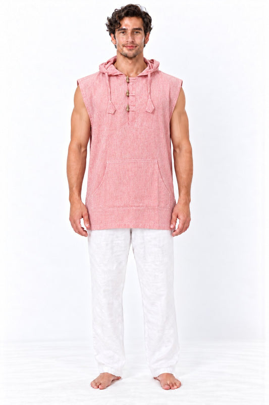 Cut Sleeves Baby Pink Color Kurta from Nepal — model front view