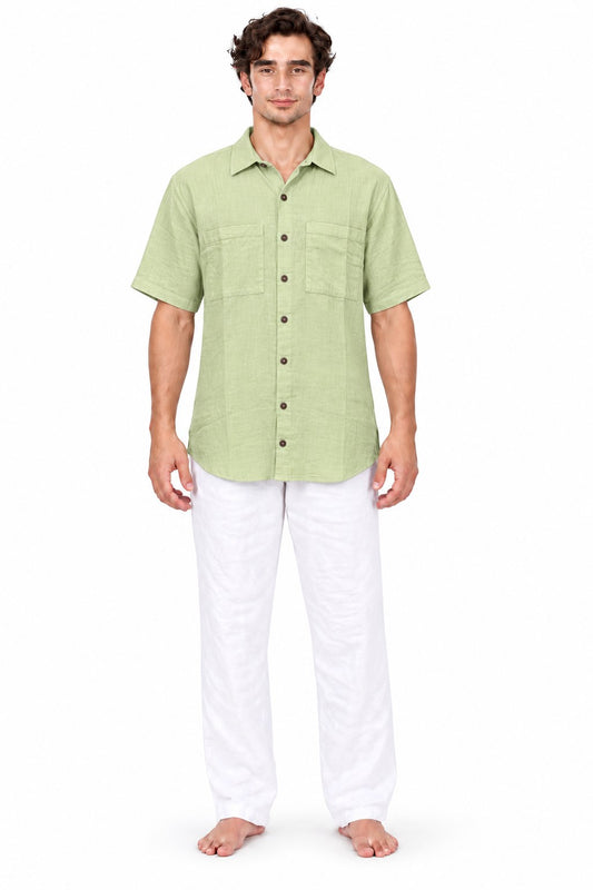 Light Green Plain Khadi Cotton from India — model front view