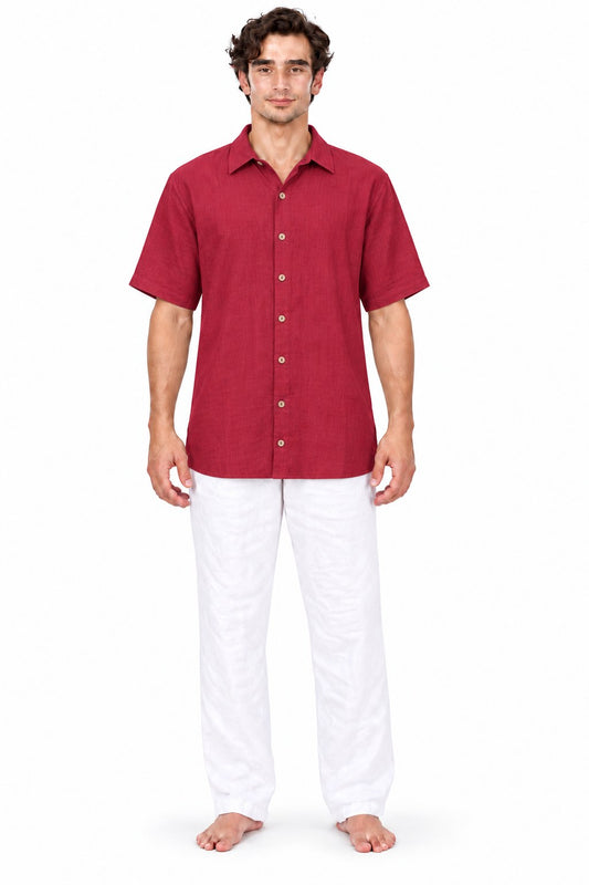 Maroon Plain Soft Baby cotton shirt from Thailand — model front view