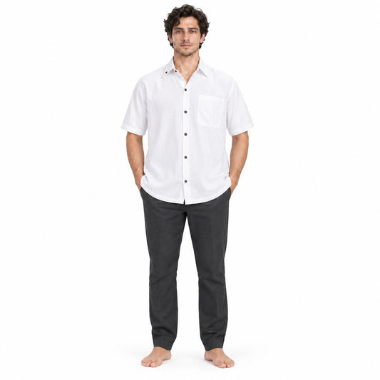 Shorts Sleeves Pure White from Thai — model front view