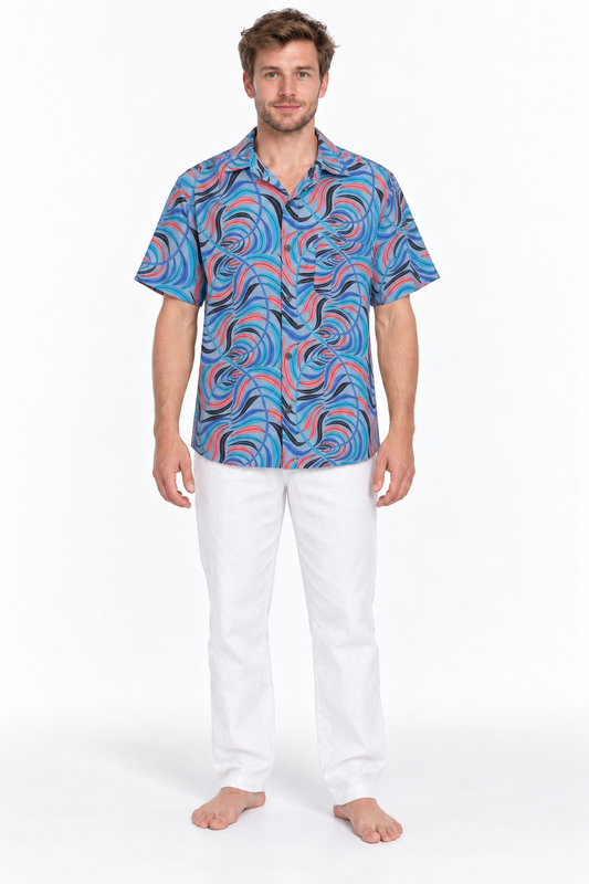 Psychedelic Ocean Waves men's Hawaiian shirt — model front