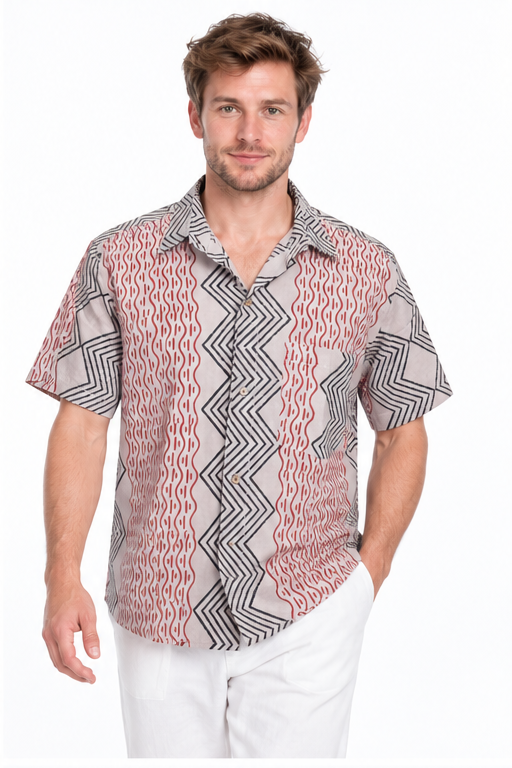 Split Zigzag Stripes men's Hawaiian shirt — model front