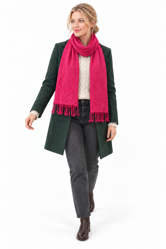Fuchsia Scarf / Shawl — winter styling model view