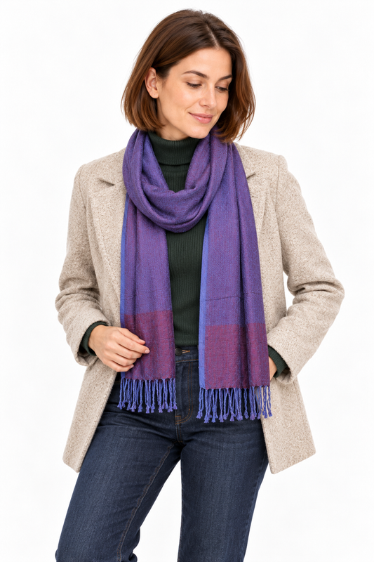 Violet Plum Scarf / Shawl — winter styling model view
