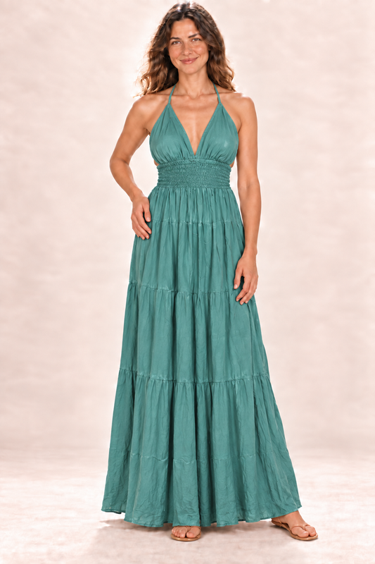 Long Halter Dress - Teal — front view