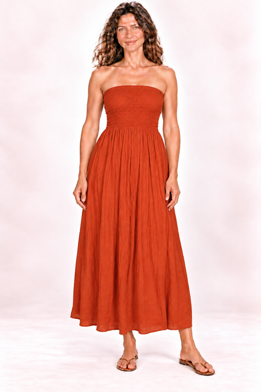 Silk Long Dress and Skirt - Rust Orange — Dress — front view
