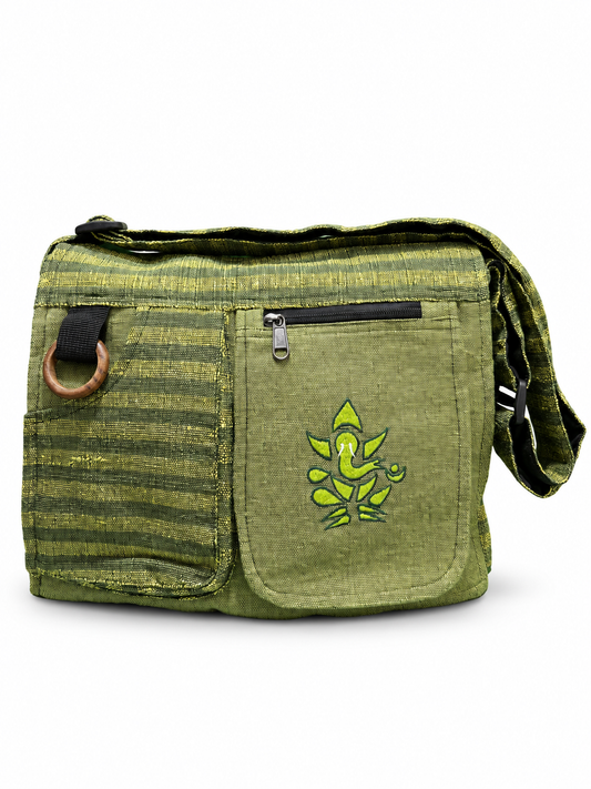 Olive Ganesha Striped Crossbody Bag – front view