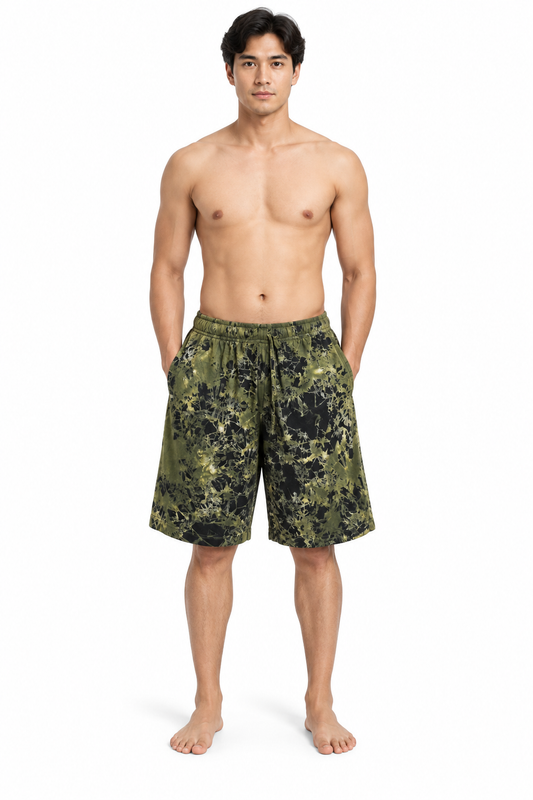 Olive Black Washed Print Shorts – view 2