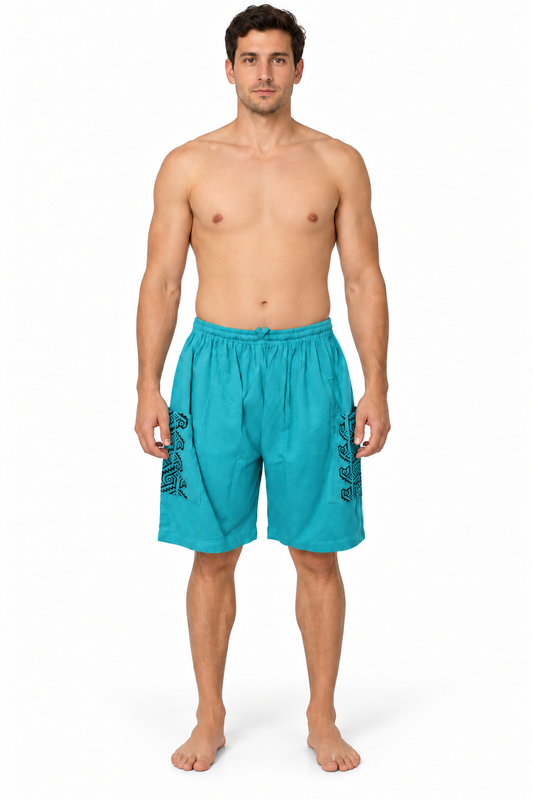 Turquoise Black Print Pocket Shorts – view 2