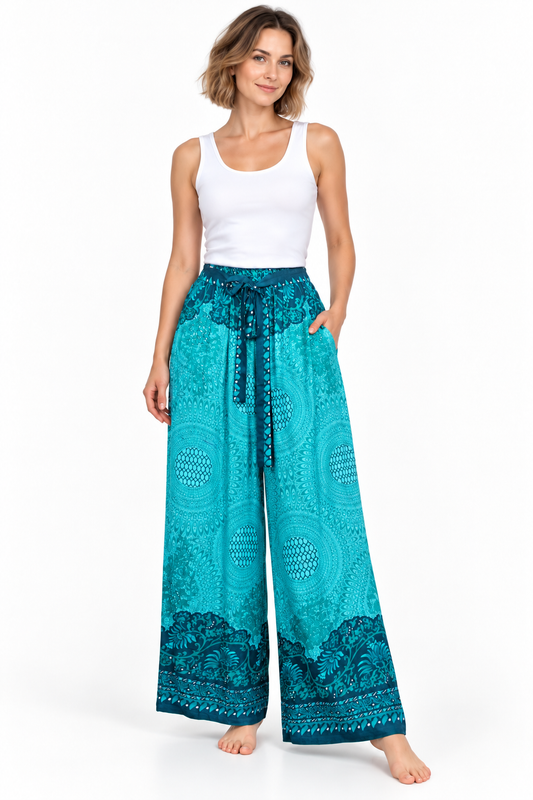 Turquoise Lace Waist Palazzo – product view 2