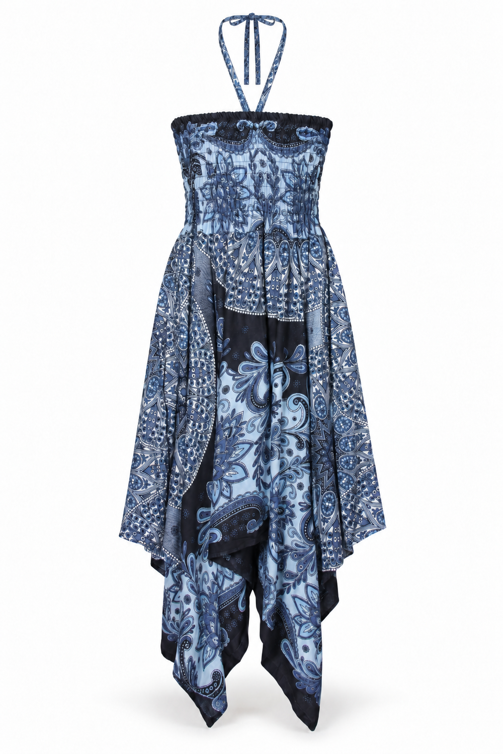Moonlight Peacock Mandala – Rayon Convertible Dress-Cum-Skirt – dress ghost mannequin front view