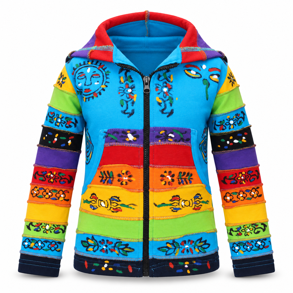 Blue Patchwork Hoodie - ghost mannequin front view