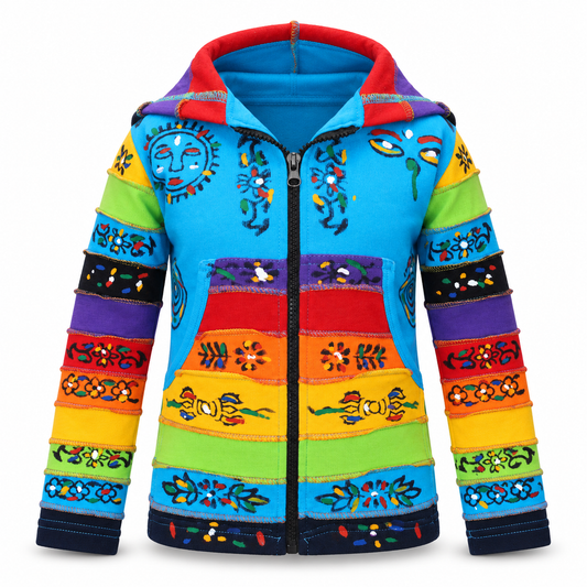 Blue Patchwork Hoodie - ghost mannequin front view