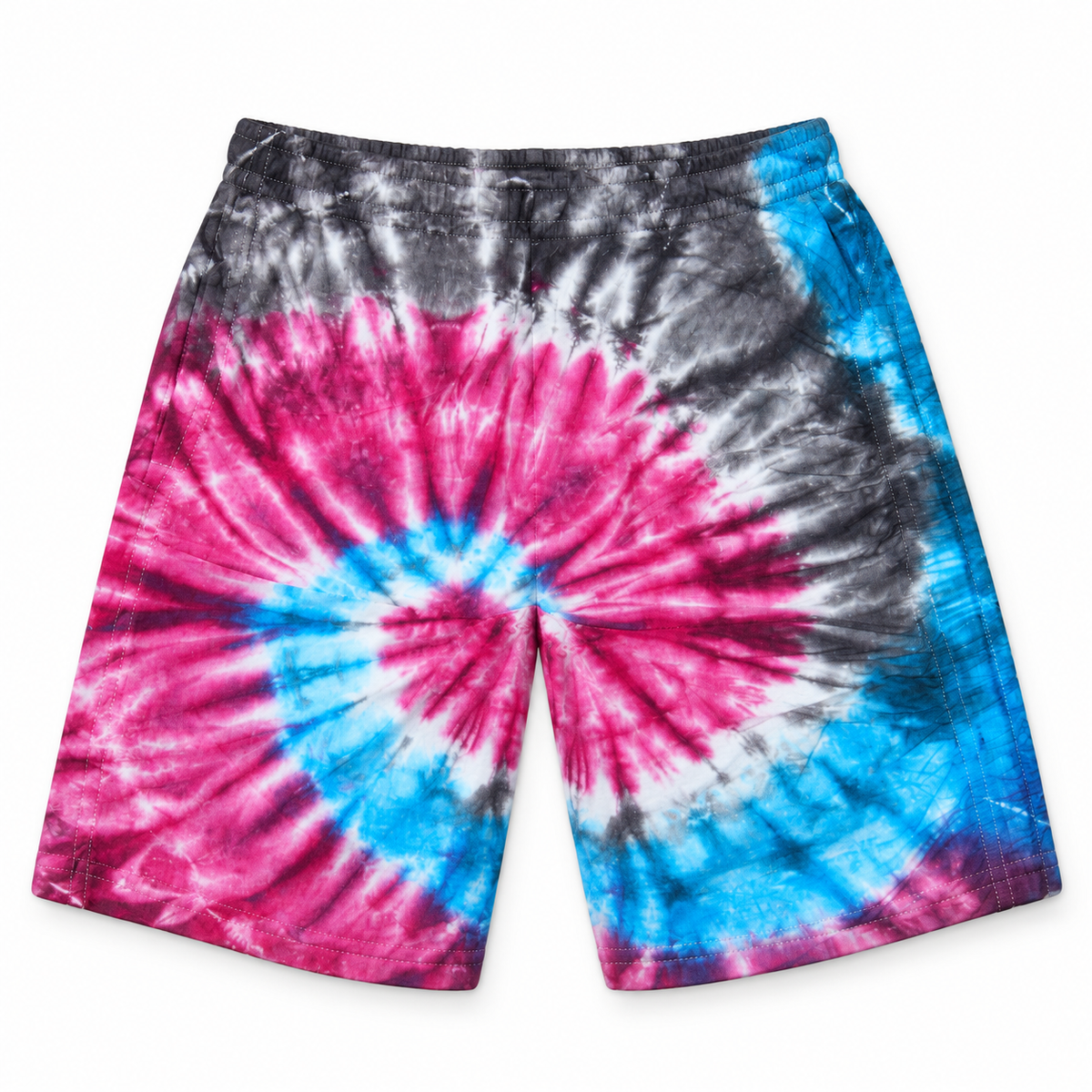 Magenta Blue Tie-Dye Shorts - ghost mannequin front view