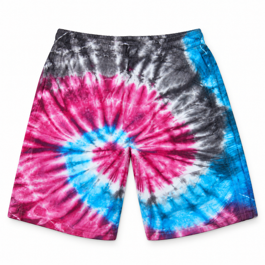 Magenta Blue Tie-Dye Shorts - ghost mannequin front view